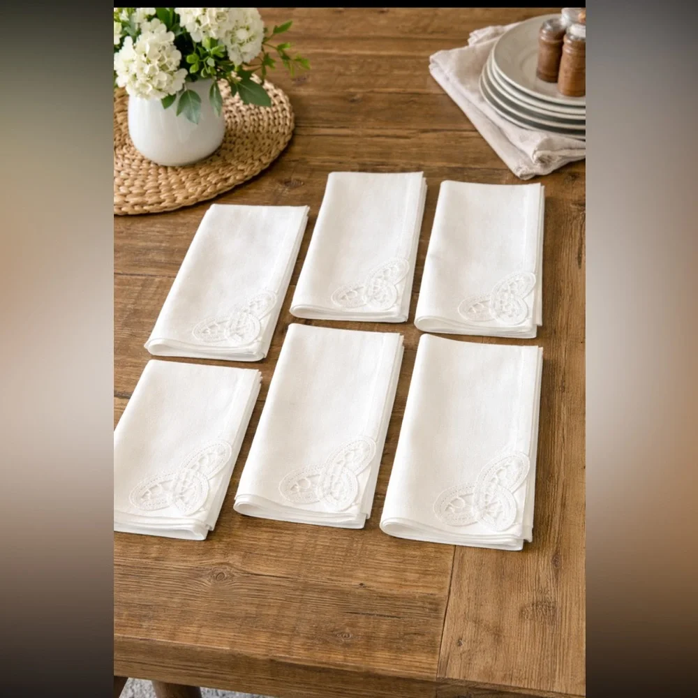 6 NWT Vintage White Battinburg Lace Napkins. Cotton | Classic | Elegant | Chic